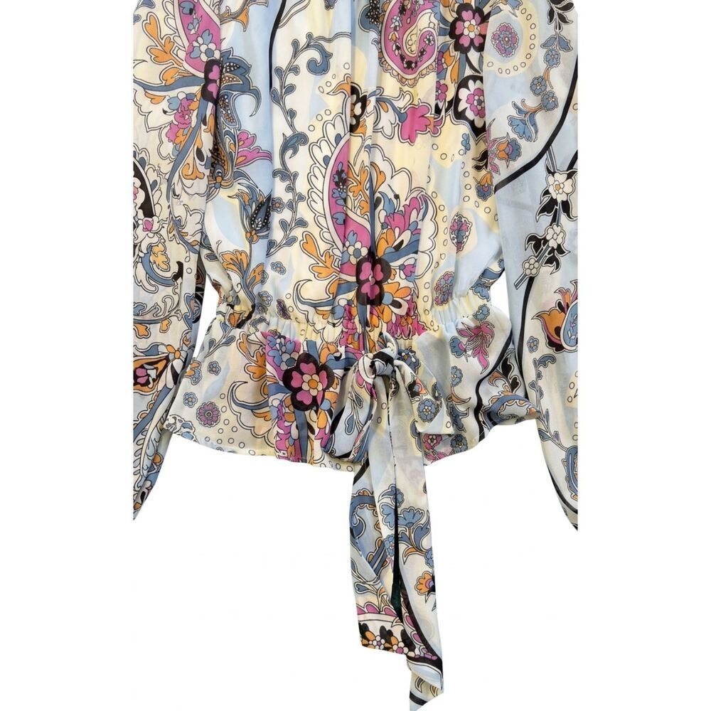 Marc New York Paisley Ruffle Peplum Blouse Size S Sheer Sleeves - Picture 9 of 10